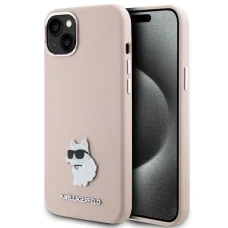  iPhone 15 Plus / 14 Plus Rózsaszín Karl Lagerfeld Szilikon Choupette Metal Pin tok