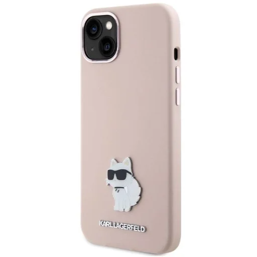  iPhone 15 Plus / 14 Plus Rózsaszín Karl Lagerfeld Szilikon Choupette Metal Pin tok - 2