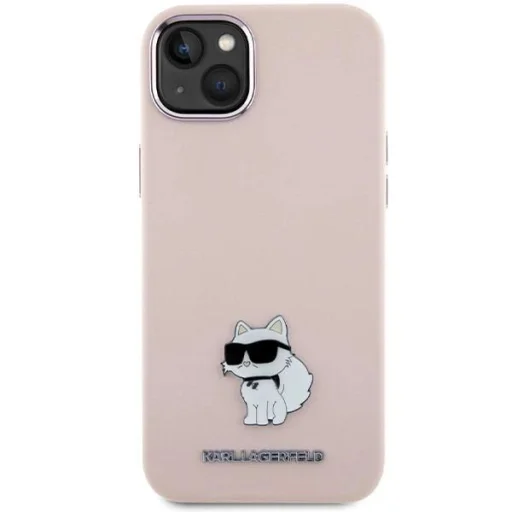  iPhone 15 Plus / 14 Plus Rózsaszín Karl Lagerfeld Szilikon Choupette Metal Pin tok - 3