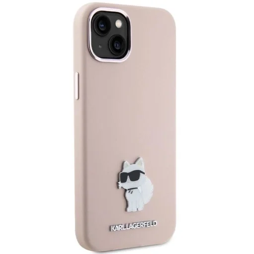  iPhone 15 Plus / 14 Plus Rózsaszín Karl Lagerfeld Szilikon Choupette Metal Pin tok - 4
