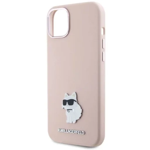  iPhone 15 Plus / 14 Plus Rózsaszín Karl Lagerfeld Szilikon Choupette Metal Pin tok - 6