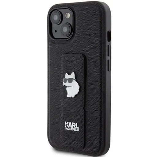  iPhone 15 Karl Lagerfeld Gripstand Saffiano Choupette Pins tok - fekete - 2