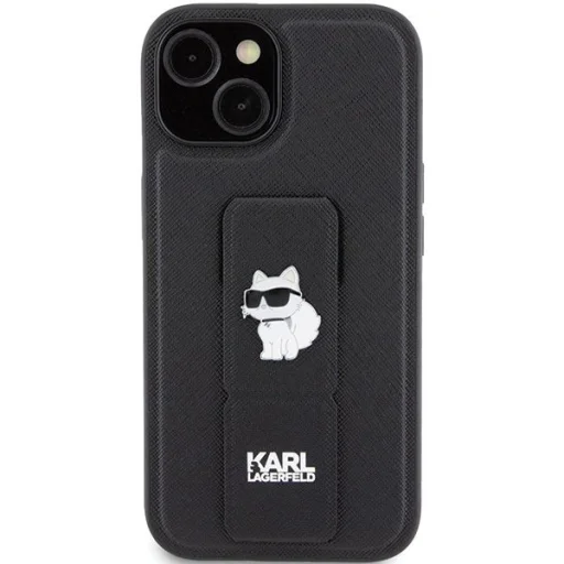  iPhone 15 Karl Lagerfeld Gripstand Saffiano Choupette Pins tok - fekete - 3