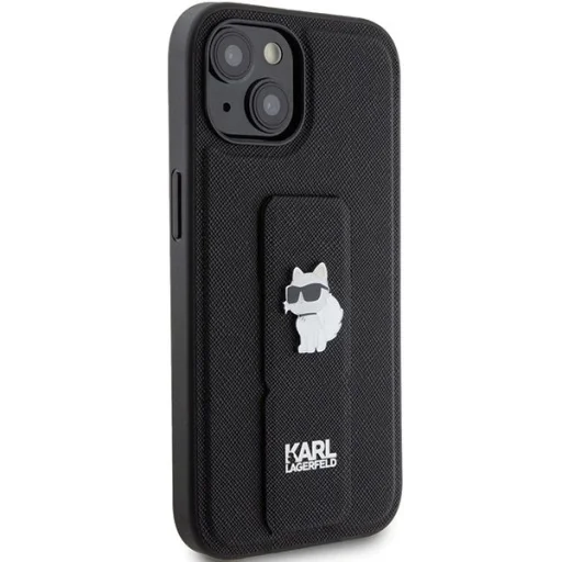  iPhone 15 Karl Lagerfeld Gripstand Saffiano Choupette Pins tok - fekete - 4