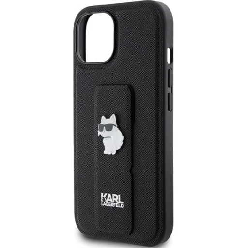  iPhone 15 Karl Lagerfeld Gripstand Saffiano Choupette Pins tok - fekete - 6