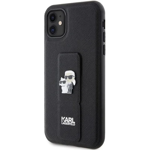 Karl Lagerfeld Gripstand Saffiano Karl&Choupette Pins tok iPhone 11 - fekete - 2
