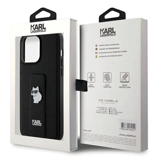 Karl Lagerfeld Gripstand Saffiano Choupette Pins tok iPhone 13 Pro - Fekete - 8