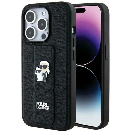 Karl Lagerfeld Gripstand Saffiano Karl & Choupette Pins tok iPhone 13 Pro - fekete - 1