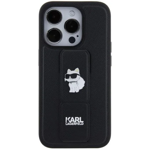 Karl Lagerfeld Gripstand Saffiano Choupette Pins tok iPhone 14 Pro - fekete - 3