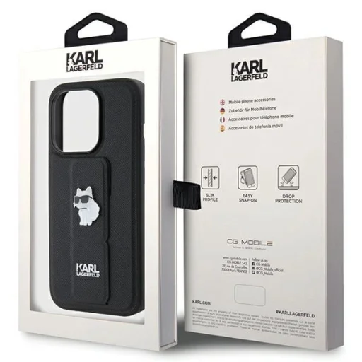 Karl Lagerfeld Gripstand Saffiano Choupette Pins tok iPhone 14 Pro - fekete - 9