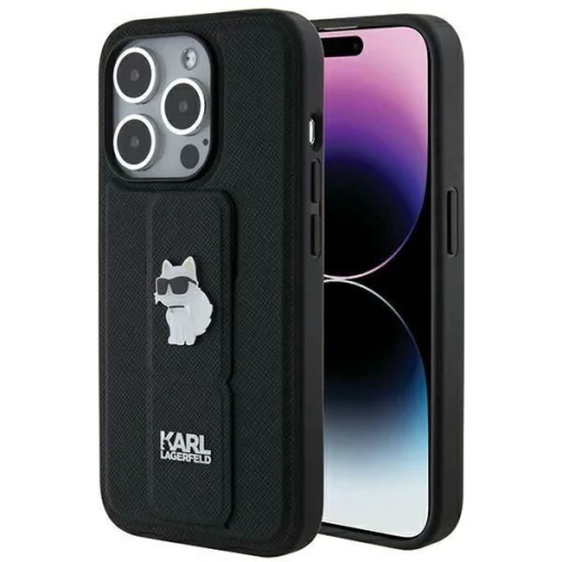 Karl Lagerfeld Gripstand Saffiano Choupette Pins tok iPhone 14 Pro - fekete - 1