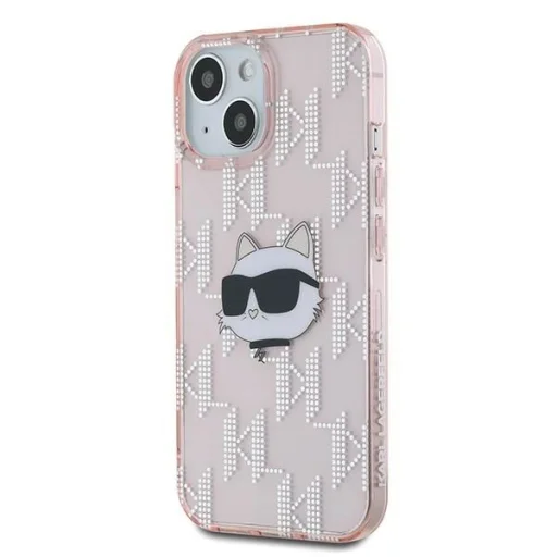  iPhone 15 - rózsaszín Karl Lagerfeld IML Choupette Head & Monogram tok - 2