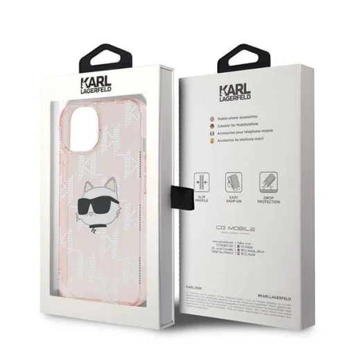  iPhone 15 - rózsaszín Karl Lagerfeld IML Choupette Head & Monogram tok - 8