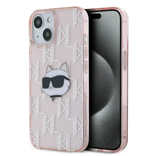  iPhone 15 - rózsaszín Karl Lagerfeld IML Choupette Head & Monogram tok - 1