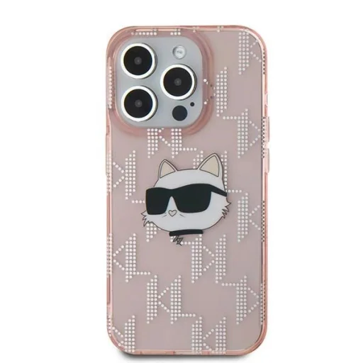  iPhone 15 Pro Max rózsaszín Karl Lagerfeld IML Choupette Head & Monogram tok - 3