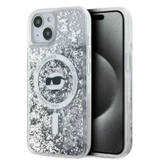 iPhone 14 Átlátszó Karl Lagerfeld Liquid Glitter Choupette Head MagSafe tok