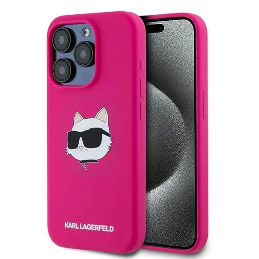  iPhone 15 Pro Max Karl Lagerfeld Silicone Choupette Head MagSafe tok - rózsaszín - 1