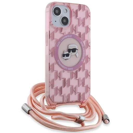  iPhone 15 rózsaszín Karl Lagerfeld IML Crossbody Monogram Karl & Choupette Head MagSafe tok - 3