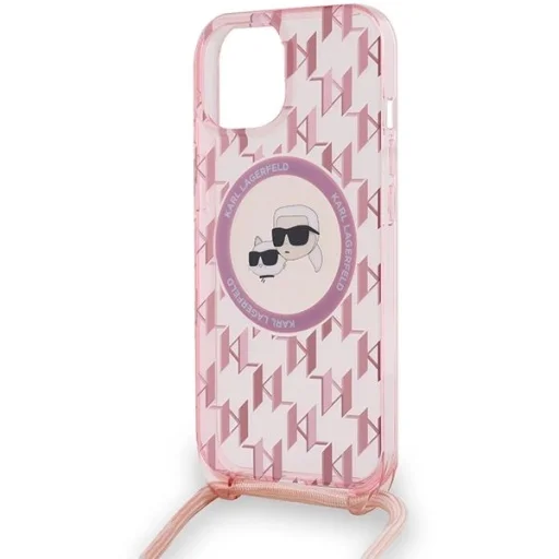  iPhone 15 rózsaszín Karl Lagerfeld IML Crossbody Monogram Karl & Choupette Head MagSafe tok - 5