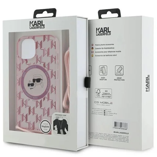  iPhone 15 rózsaszín Karl Lagerfeld IML Crossbody Monogram Karl & Choupette Head MagSafe tok - 7