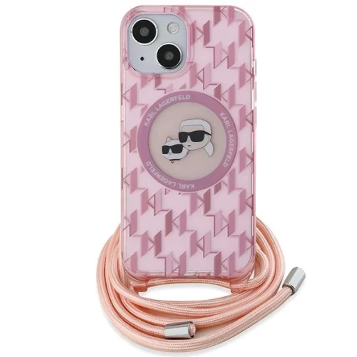  iPhone 15 rózsaszín Karl Lagerfeld IML Crossbody Monogram Karl & Choupette Head MagSafe tok - 2