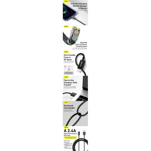BASEUS USB A-Lightning kábel 2,4A Superior CALYS-C01 2 m fekete - 8