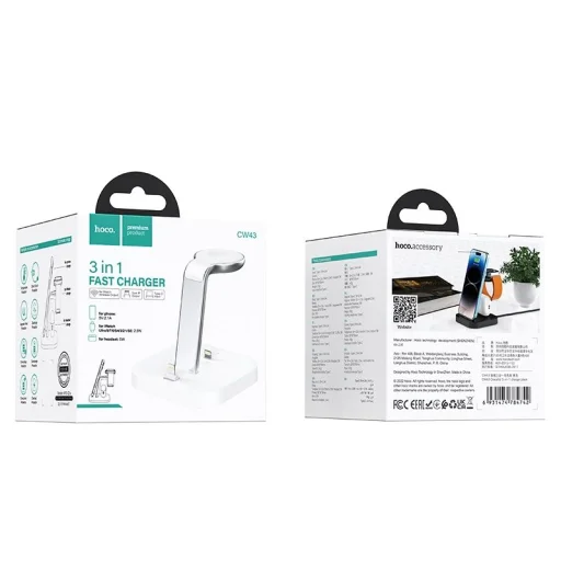 HOCO vezeték nélküli töltőállomás 3 az 1-ben CW43 fehér - 4