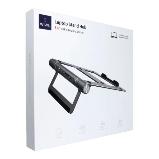 WiWU - Alumínium Laptop Állvány Dockoló Állomással (USB-C2+USB3.02+SD/TF+RJ45+HDMI (4k30Hz)) - 9