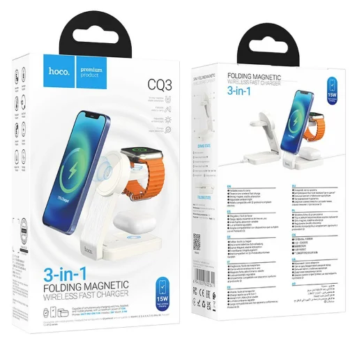 HOCO vezeték nélküli töltőállomás 3in1 kompatibilis MagSafe 15W CQ3 fehér - 4