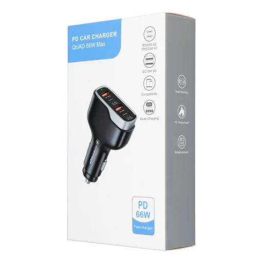 Autós töltő 2 x USB A + 2 x Type C PD QC3.0 6A 66W CC53-2A2C fekete - 3