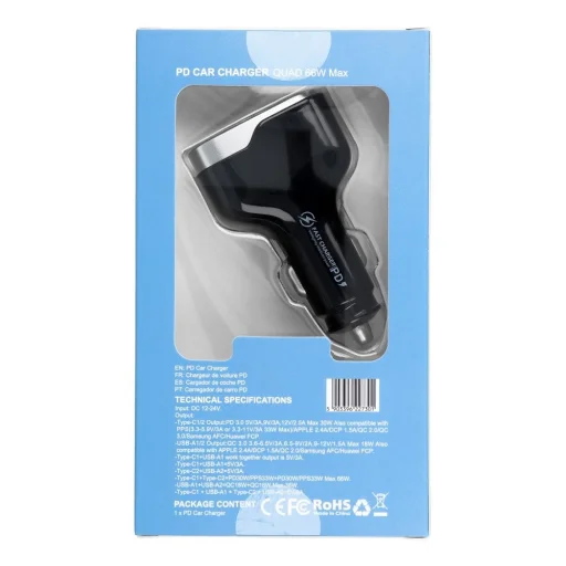 Autós töltő 2 x USB A + 2 x Type C PD QC3.0 6A 66W CC53-2A2C fekete - 4