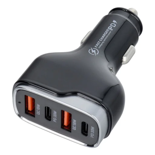 Autós töltő 2 x USB A + 2 x Type C PD QC3.0 6A 66W CC53-2A2C fekete - 1