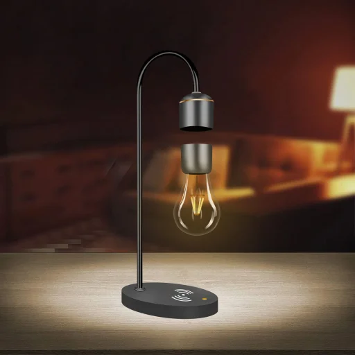 Éjjeli asztali lámpa mágneses lebegtetésű asztali lámpa + vezeték nélküli töltő arany FB6A - 3