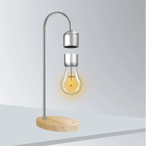 Éjjeliszekrény lámpa mágneses lebegésű íróasztali lámpa + vezeték nélküli töltő ezüst FB6A - 2