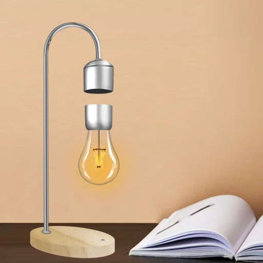 Éjjeliszekrény lámpa mágneses lebegésű íróasztali lámpa + vezeték nélküli töltő ezüst FB6A - 1