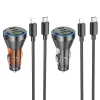 HOCO autós töltő USB A + 2 x Type C + kábel Type C - Lightning PD QC3.0 3A 60W NZ12D átlátszó narancssárga thumbnail