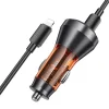 HOCO autós töltő USB A + 2 x Type C + kábel Type C - Lightning PD QC3.0 3A 60W NZ12D átlátszó narancssárga thumbnail