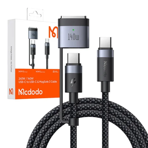 Mcdodo CA-0140 2 az 1-ben USB-C to USB-C + Magsafe 3 kábel, 2m (fekete) - 3