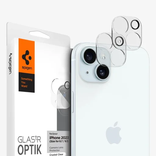 Spigen Optik.tR Ochrana fotoaparátu pre iPhone 15 / 15 Plus - číre 2 ks (tvrdené sklo) - 1