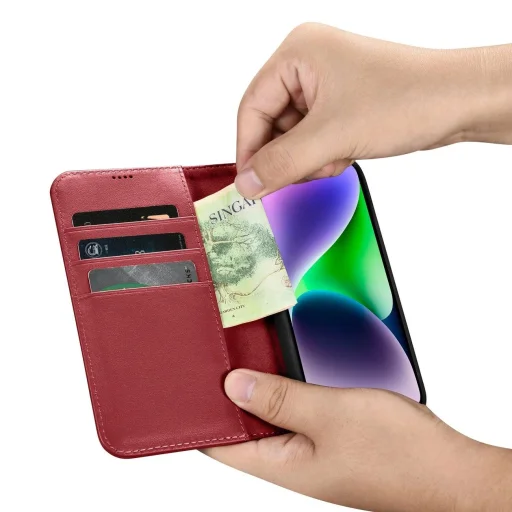 iCarer Wallet tok 2in1 iPhone 14 Plus Anti-RFID bőr fliptok Piros (WMI14220727-RD) - 13