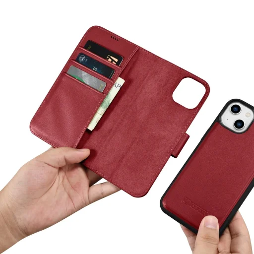 iCarer Wallet tok 2in1 iPhone 14 Plus Anti-RFID bőr fliptok Piros (WMI14220727-RD) - 15
