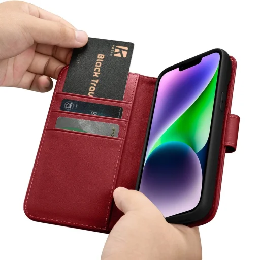 iCarer Wallet tok 2in1 iPhone 14 Plus Anti-RFID bőr fliptok Piros (WMI14220727-RD) - 16