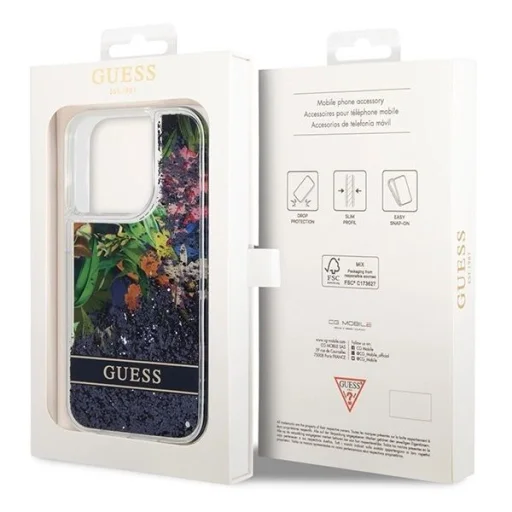Guess Flower Liquid Glitter tok iPhone 14 Pro Max - kék - 8