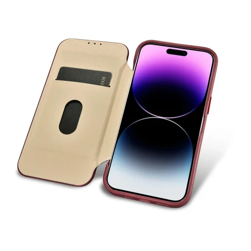 iCarer CE Prémium Bőr Folio Tok iPhone 14 Pro Mágneses Flip Bőr Fliptok MagSafe Piros tok - 16