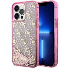 Guess GUHCP14XLC4PSGP iPhone 14 Pro Max 6.7" pink/pink kemény tok Liquid Glitter 4G átlátszó tok
