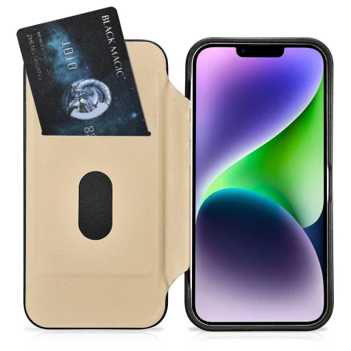 iCarer CE Prémium Bőr Fliptok iPhone 14 Plus mágneses fliptok MagSafe fekete (WMI14220715-BK) tok - 20