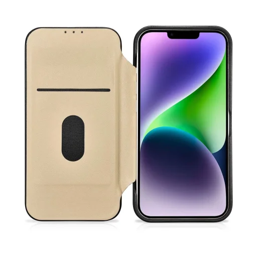 iCarer CE Prémium Bőr Fliptok iPhone 14 Plus mágneses fliptok MagSafe fekete (WMI14220715-BK) tok - 18