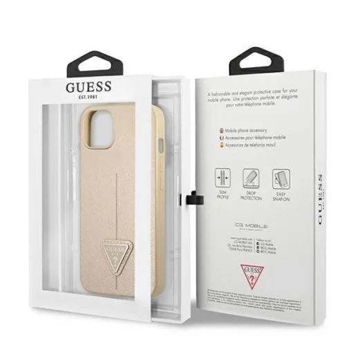 Guess GUHCP14SPSATLE iPhone 14 6,1" bézs tok SaffianoTriangle Logo - 8