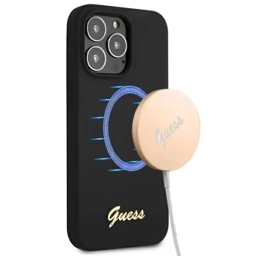 Guess GUHMP13XLSLMGBK iPhone 13 Pro Max 6.7" fekete/fekete tok Silicone Script Arany Logó MagSafe - 1