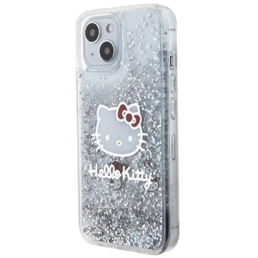 Hello Kitty Liquid Glitter Charms Kitty Head tok iPhone 15-höz - ezüst - 2